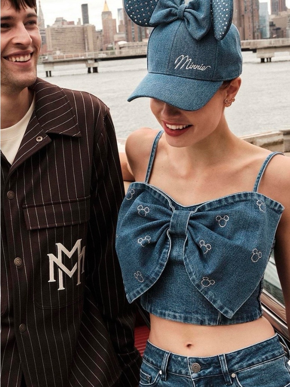 NWT Disney x Macy’s Swarovski Minnie Mouse Denim Bow Bustier Crop Top Size M